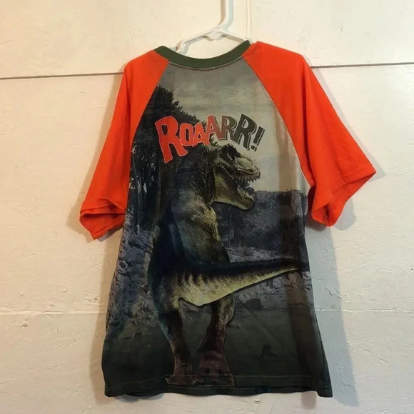 Dinosaur‎ T-Rex Hear Me Roar Graphic Orange Raglan Sleeve Tee Shirt - Picture 5 of 8